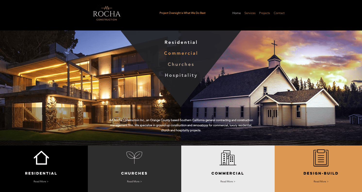 AA Rocha Construction — Professional contractor website with project showcase