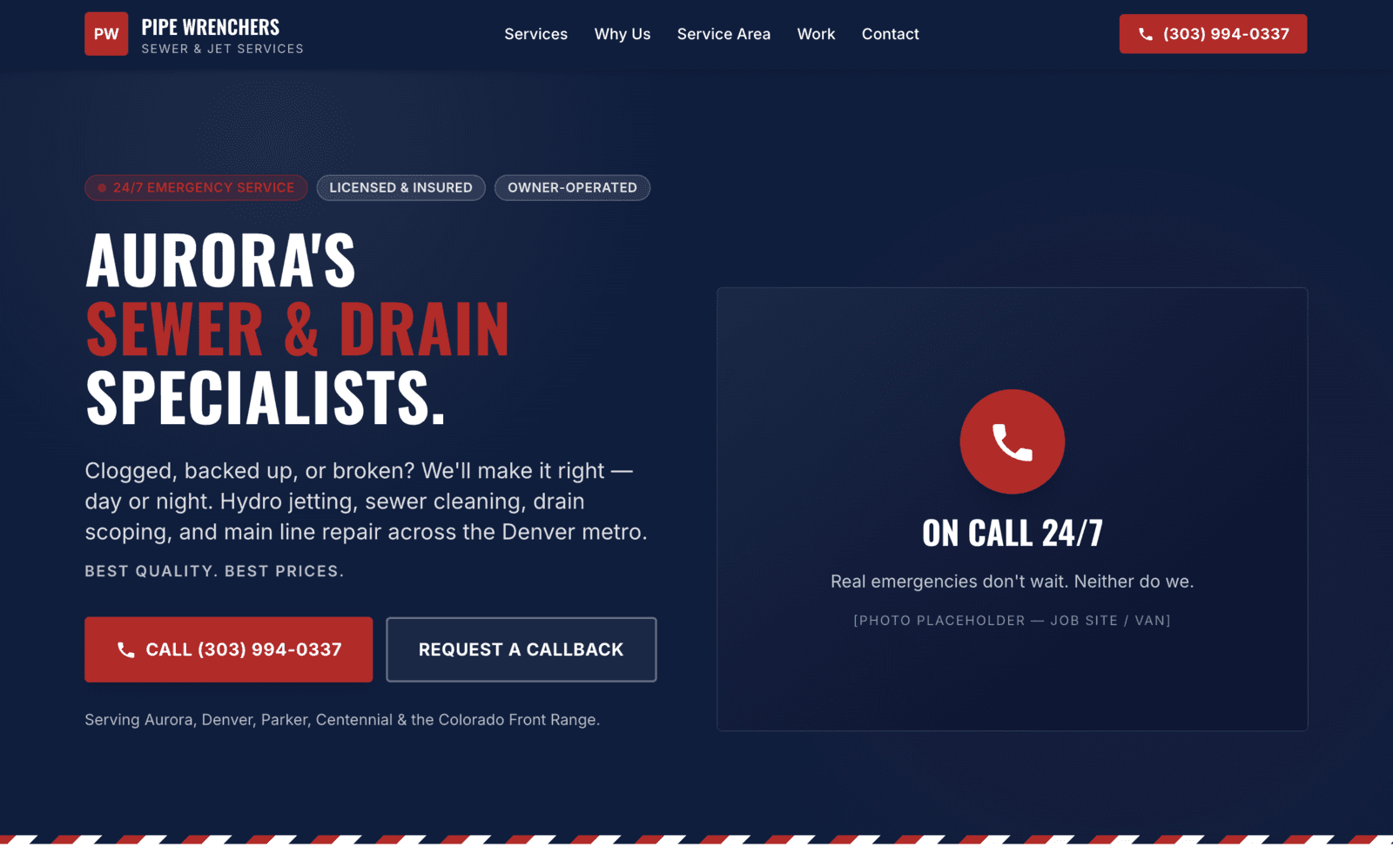 Pipe Wrenchers — Plumbing service site with quote requests
